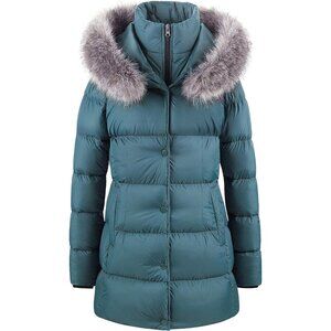 Women's Acid Blue Winter Snow Removable Puffer Jacket Coat Faux Fabric